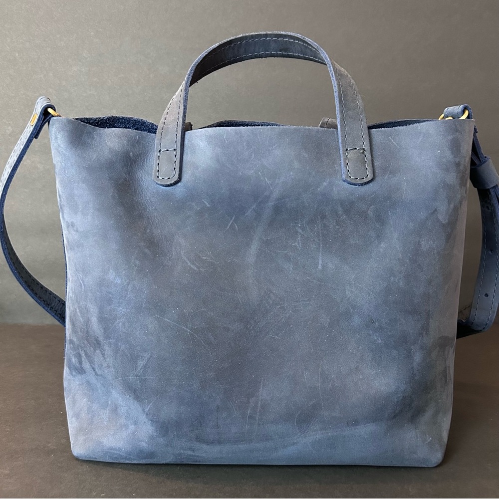 Portland Leather Goods Medium Crossbody Tote Deep Water Blue Leather Bag - Picture 2 of 6